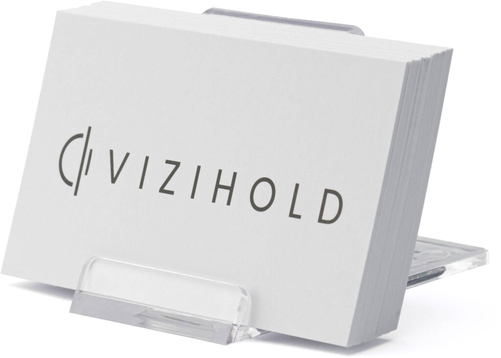 vizihold podstawka na wizytówki z białymi wizytówkami