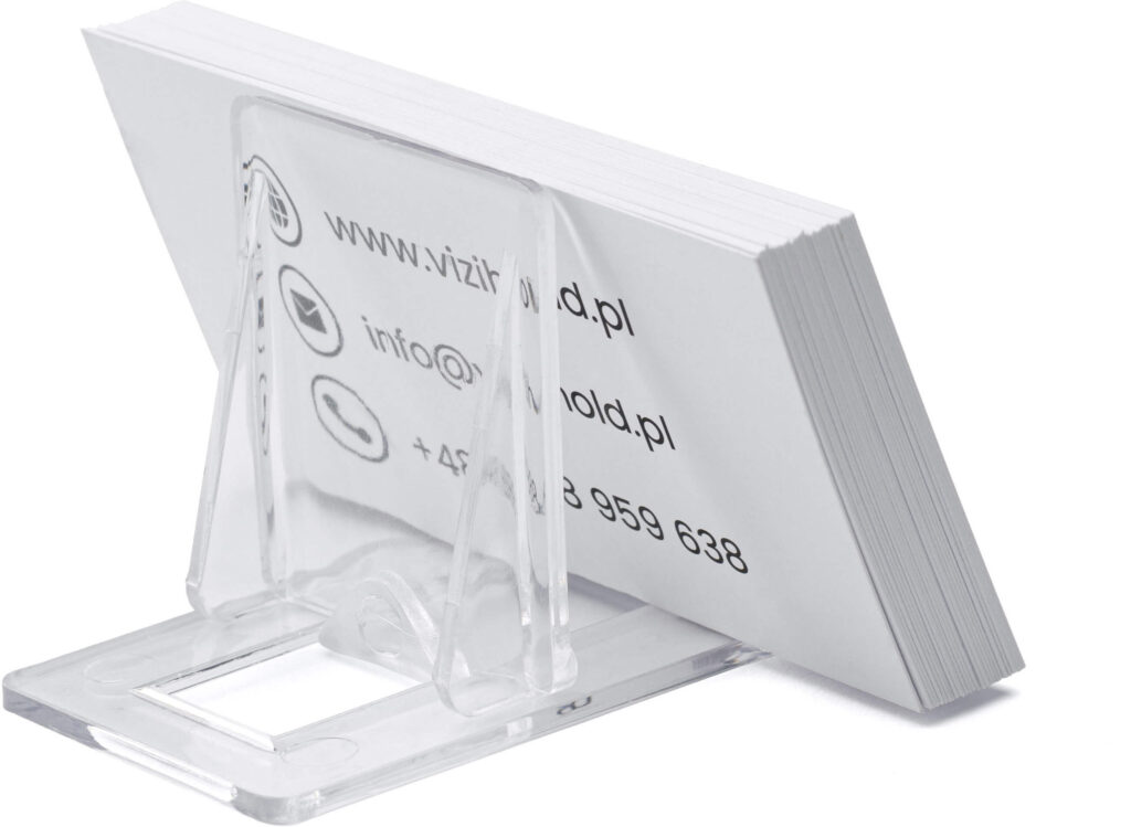 vizihold podstawka na wizytówki z białymi wizytówkami pokazana od tyłu